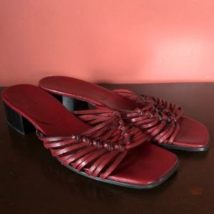 Vintage 90s Block Heel Braided Leather Mule Red Sandals